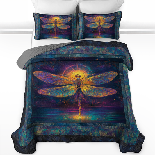 Shineful All Season Quilt 3-Piece Set Golden Glow Dragonfly