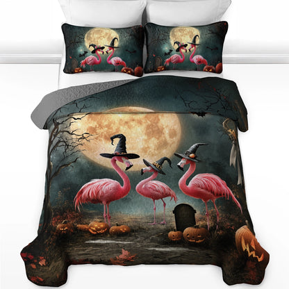 Shineful All Season Quilt 3-Piece Set - Spooky Flamingo Halloween