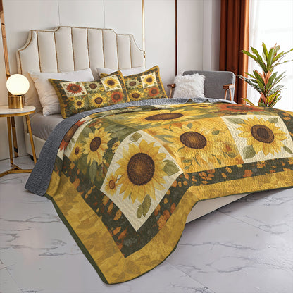 Shineful All Season Quilt 3-Piece Set Golden Sunflower Patchwork