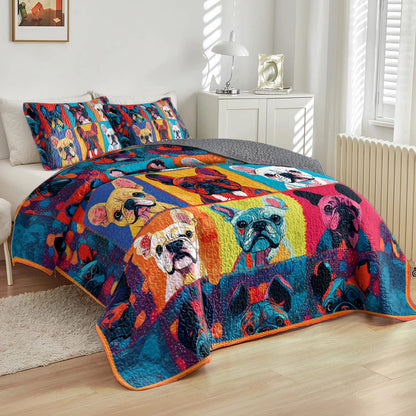 Shineful All Season Quilt 3-Piece Set Bold Frenchie Faces