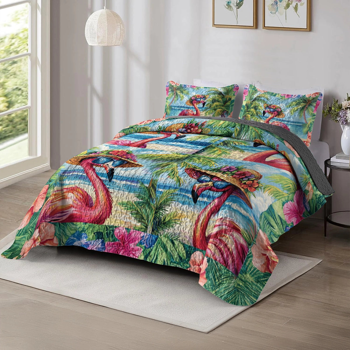 Shineful All Season Quilt 3-Piece Set - Tropical Flamingo Dreams
