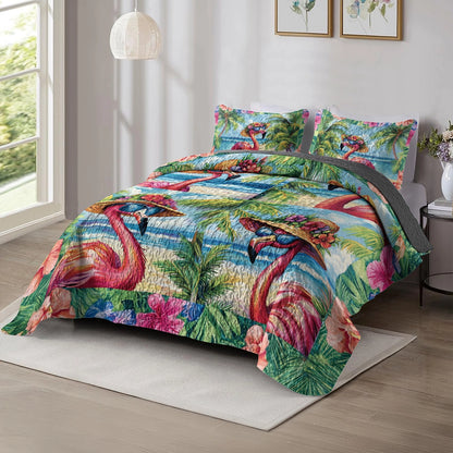 Shineful All Season Quilt 3-Piece Set - Tropical Flamingo Dreams