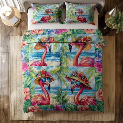Shineful All Season Quilt 3-Piece Set - Tropical Flamingo Dreams