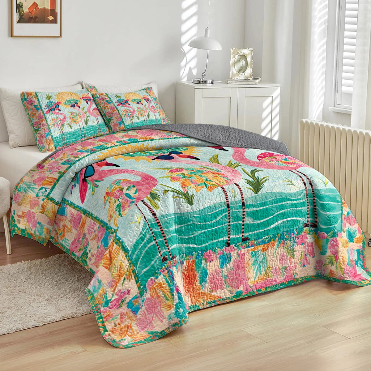 Shineful All Season Quilt 3-Piece Set Beach Party Flamingo