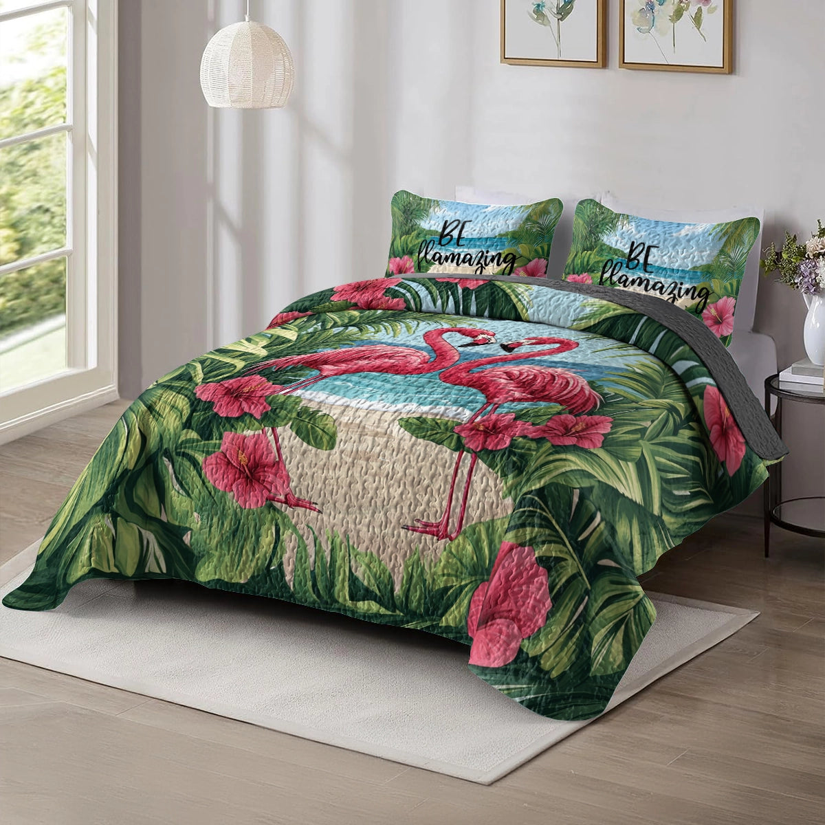 Shineful All Season Quilt 3-Piece Set - Be Flamingo-mazing