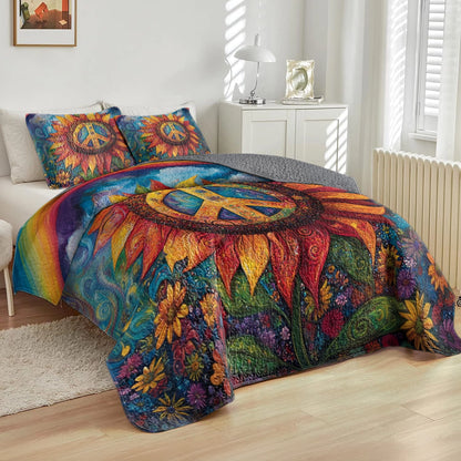 Shineful All Season Quilt 3-Piece Set - Hippie Sunflower Peace