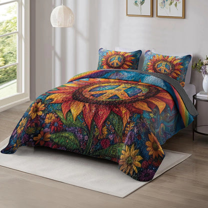 Shineful All Season Quilt 3-Piece Set - Hippie Sunflower Peace