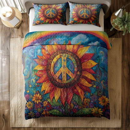 Shineful All Season Quilt 3-Piece Set - Hippie Sunflower Peace