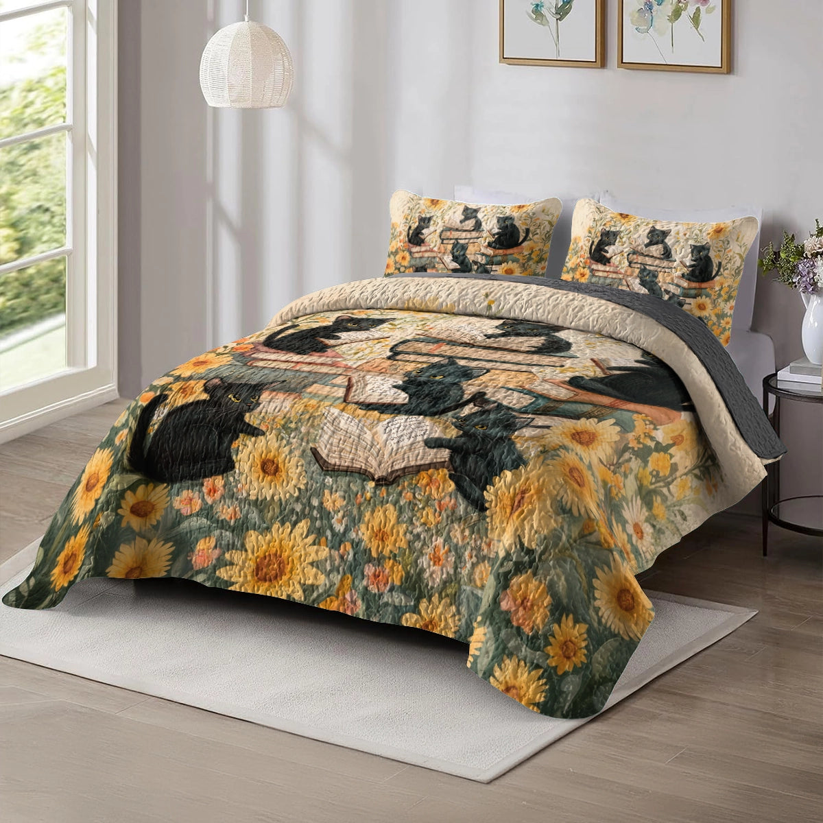 Shineful All Season Quilt 3-Piece Set - Curious Kittens Reading