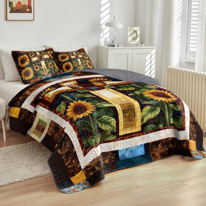 Shineful All Season Quilt 3-Piece Set God's Divine Sunflower Cross