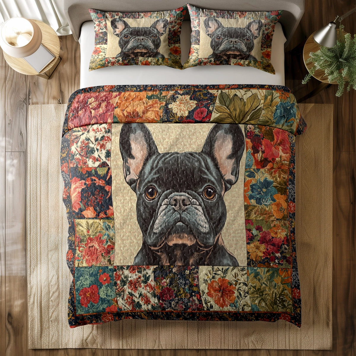 Shineful All Season Quilt 3-Piece Set - Vintage Floral Frenchie