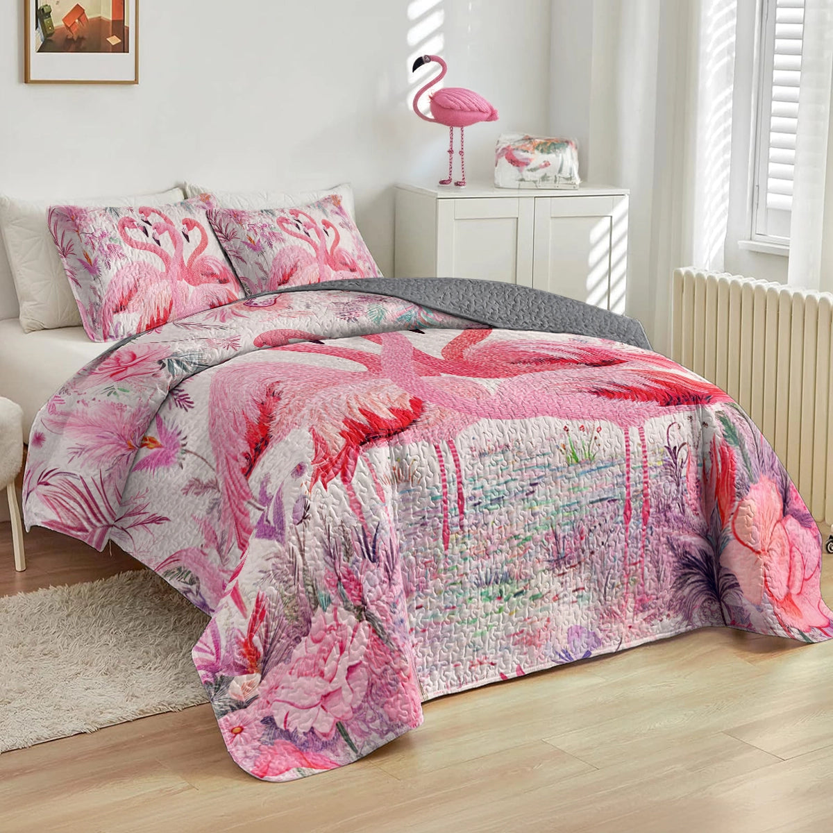 Shineful All Season Quilt 3-Piece Set Pinky Flamingo Paradise