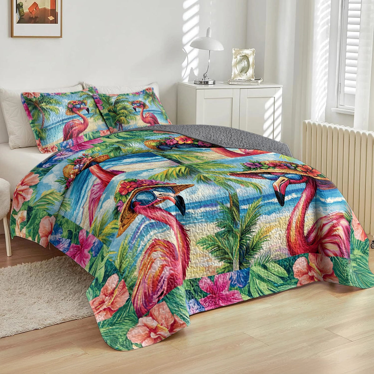 Shineful All Season Quilt 3-Piece Set - Tropical Flamingo Dreams