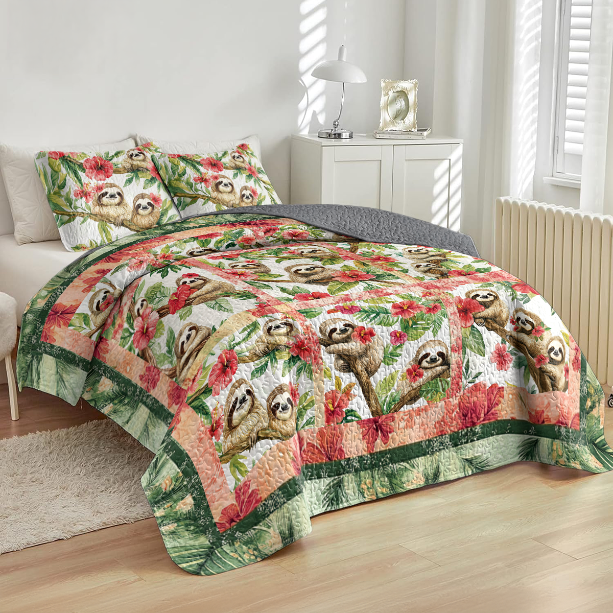 Shineful All Season Quilt 3-Piece Set Tropical Sloth Haven