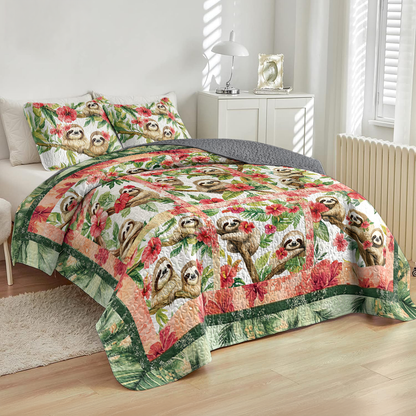 Shineful All Season Quilt 3-Piece Set Tropical Sloth Haven