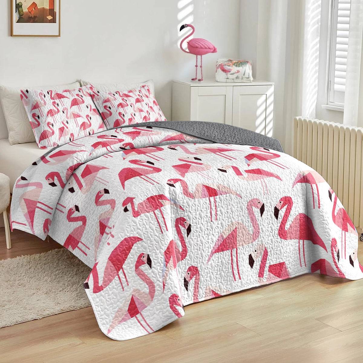 Shineful All Season Quilt 3-Piece Set Flamingo Fiesta Comforter and Sham