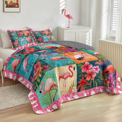 Shineful All Season Quilt 3-Piece Set Exotic Flamingo Serenity