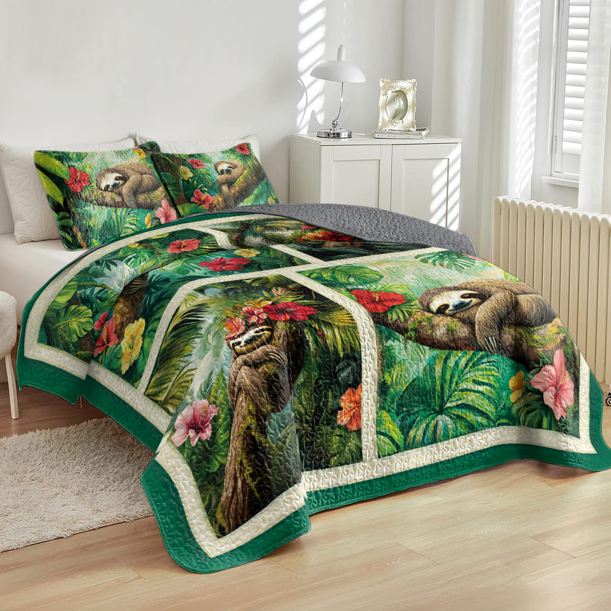 Shineful All Season Quilt 3-Piece Set Sleepy Sloth Paradise
