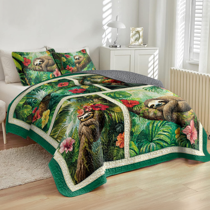 Shineful All Season Quilt 3-Piece Set Sleepy Sloth Paradise