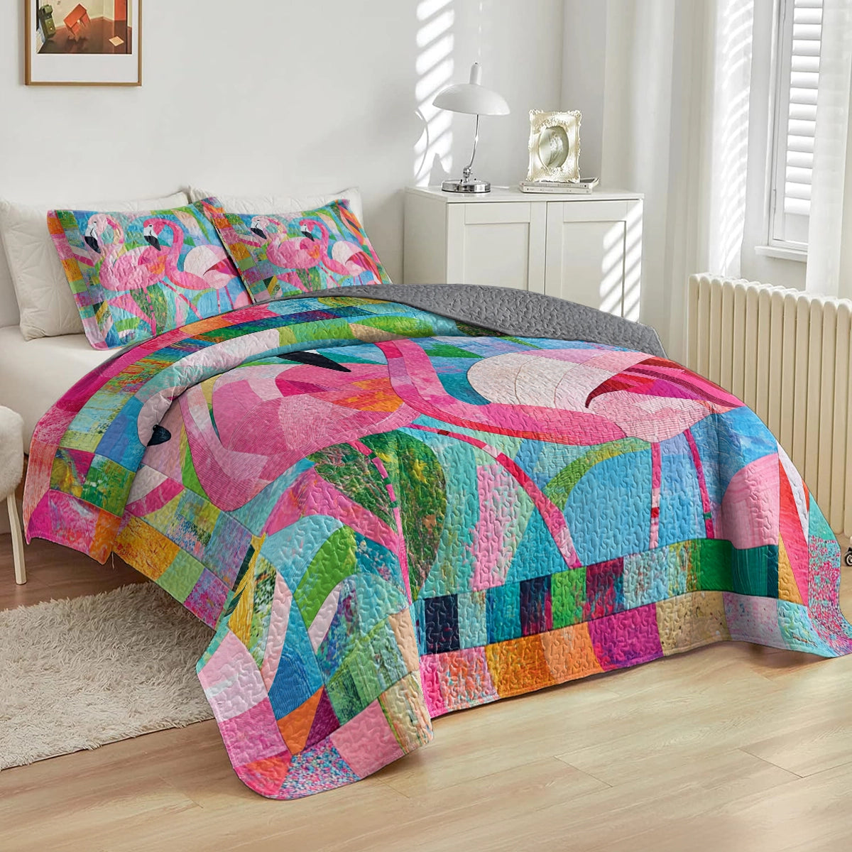 Shineful All Season Quilt 3-Piece Set Flamingo Fantasy
