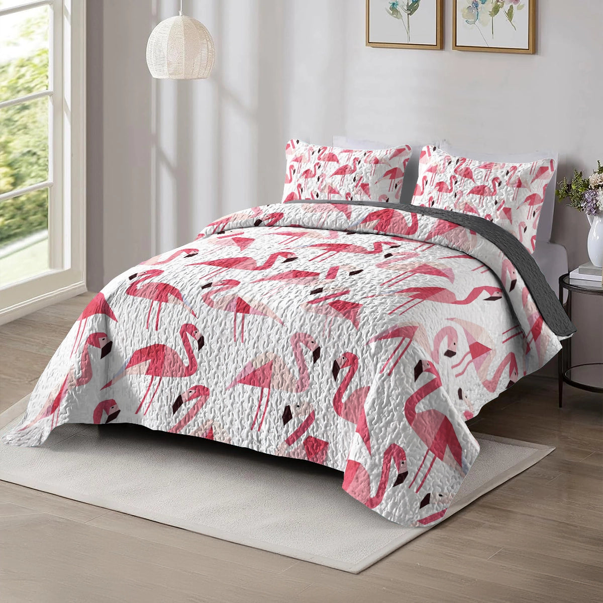 Shineful All Season Quilt 3-Piece Set Flamingo Fiesta Comforter and Sham