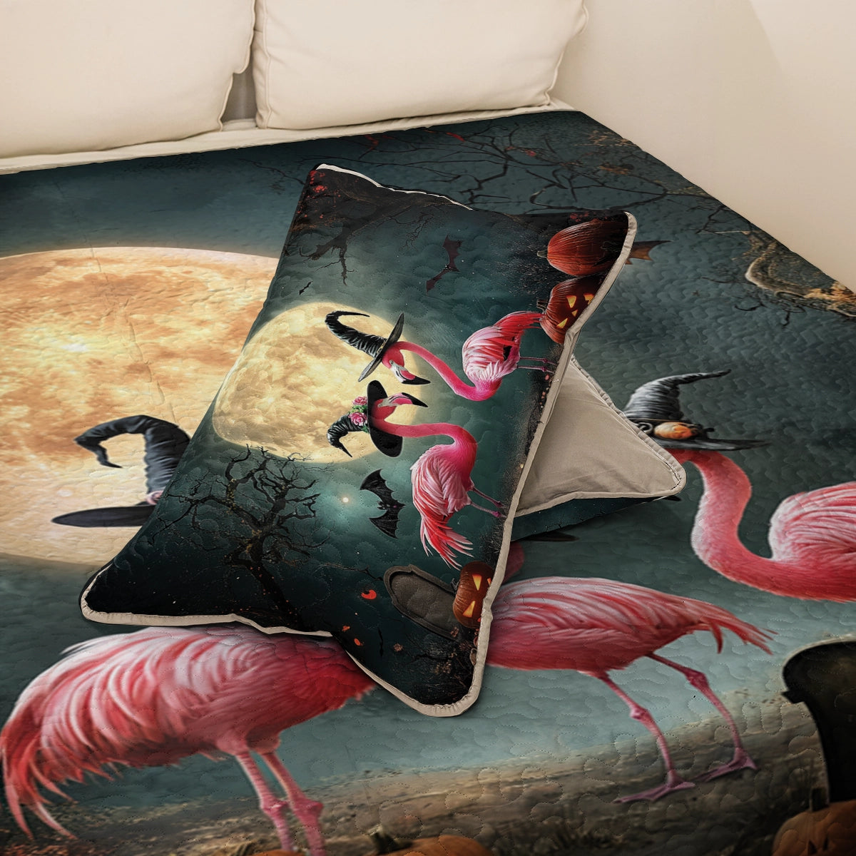 Shineful All Season Quilt 3-Piece Set - Spooky Flamingo Halloween