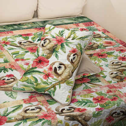 Shineful All Season Quilt 3-Piece Set Tropical Sloth Haven