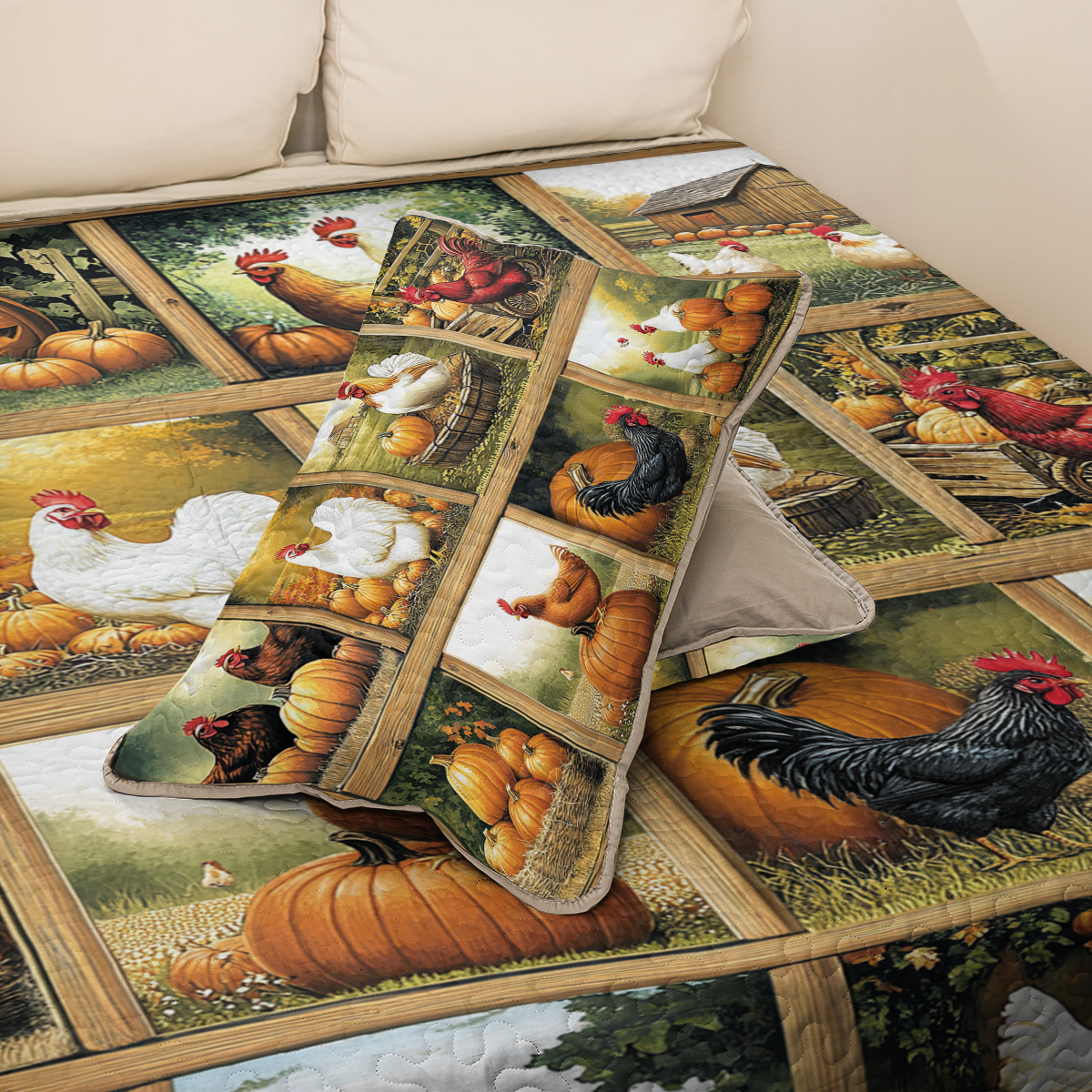 Shineful All Season Quilt 3-Piece Set Harvest Farmyard Chicken