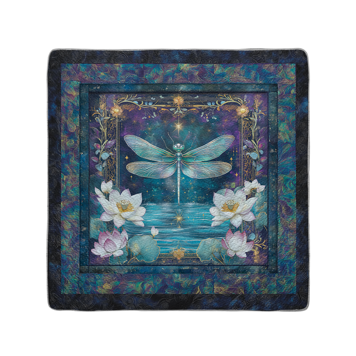 Shineful All Season Quilt 3-Piece Set Lotus And Dragonfly Serenity