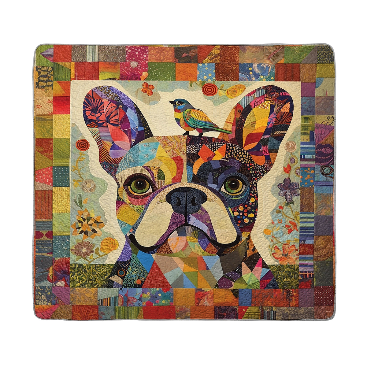 Shineful All Season Quilt 3-Piece Set Frenchie Patchwork Paradise