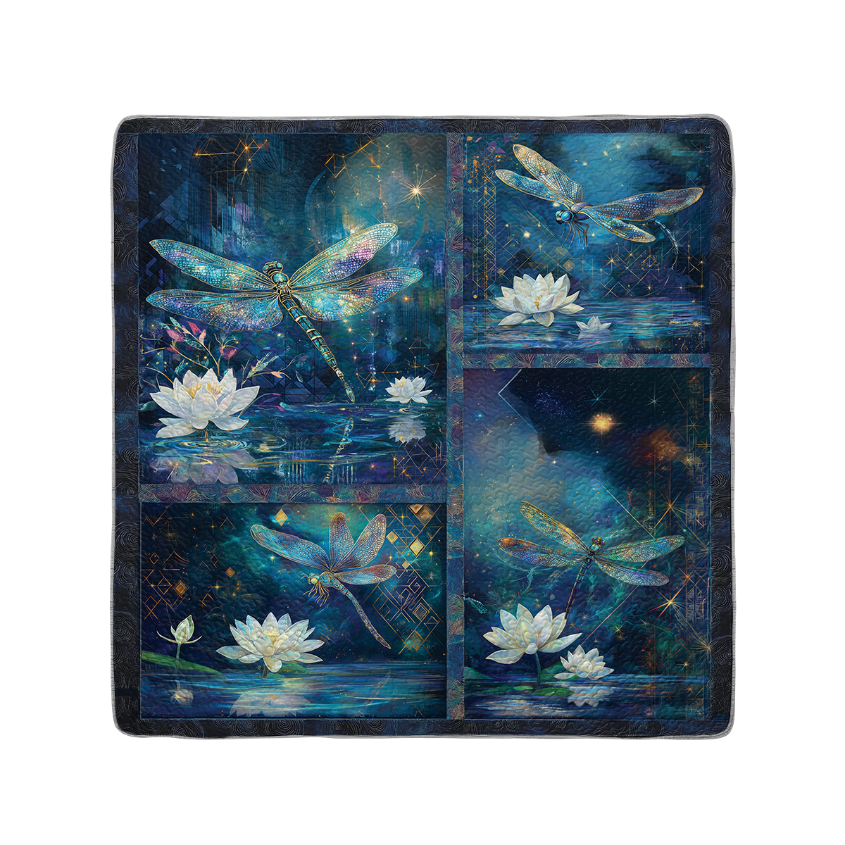 Shineful All Season Quilt 3-Piece Set Tranquil Lotus Dragonfly
