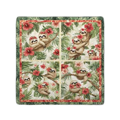 Shineful All Season Quilt 3-Piece Set Hibiscus Harmony Sloth