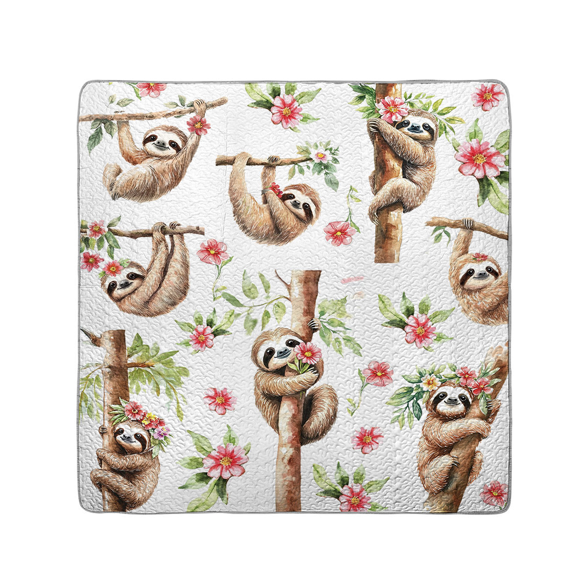Shineful All Season Quilt 3-Piece Set Pink Flower Sloth Haven