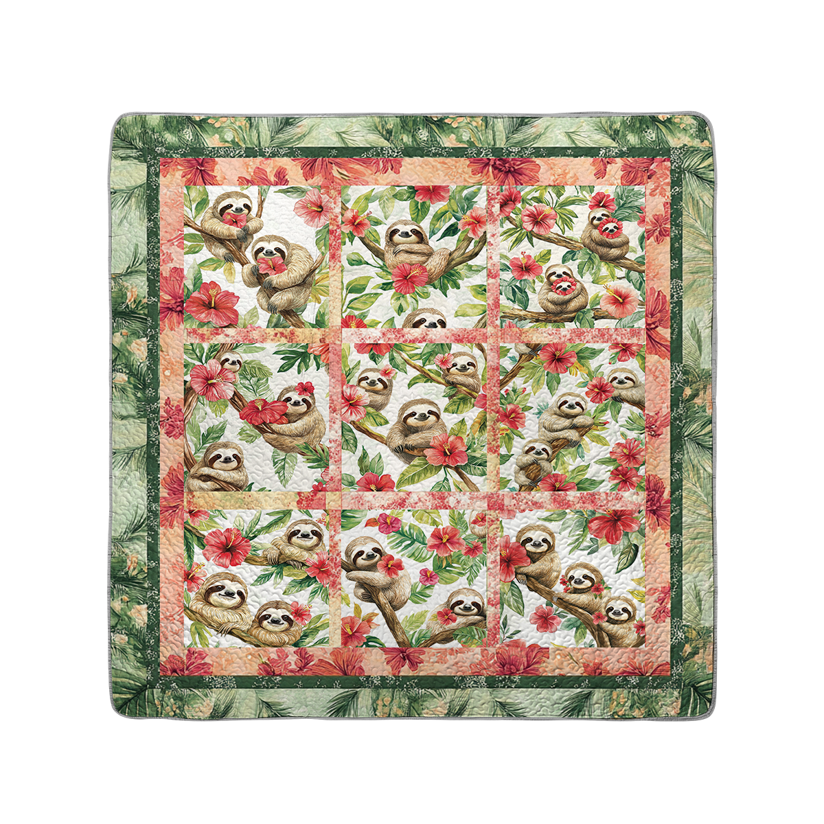 Shineful All Season Quilt 3-Piece Set Tropical Sloth Haven