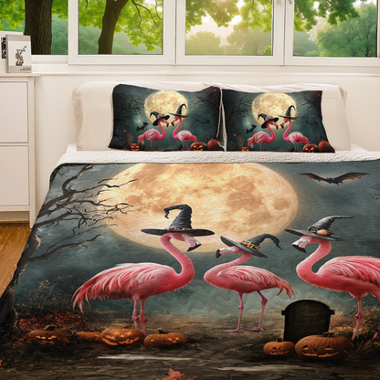 Shineful All Season Quilt 3-Piece Set - Spooky Flamingo Halloween