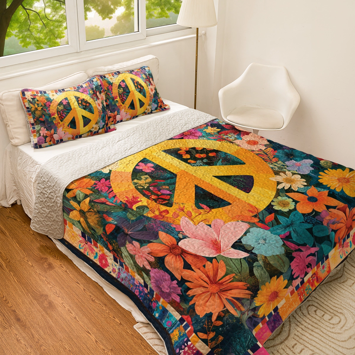 Shineful All Season Quilt 3-Piece Set Retro Love & Peace
