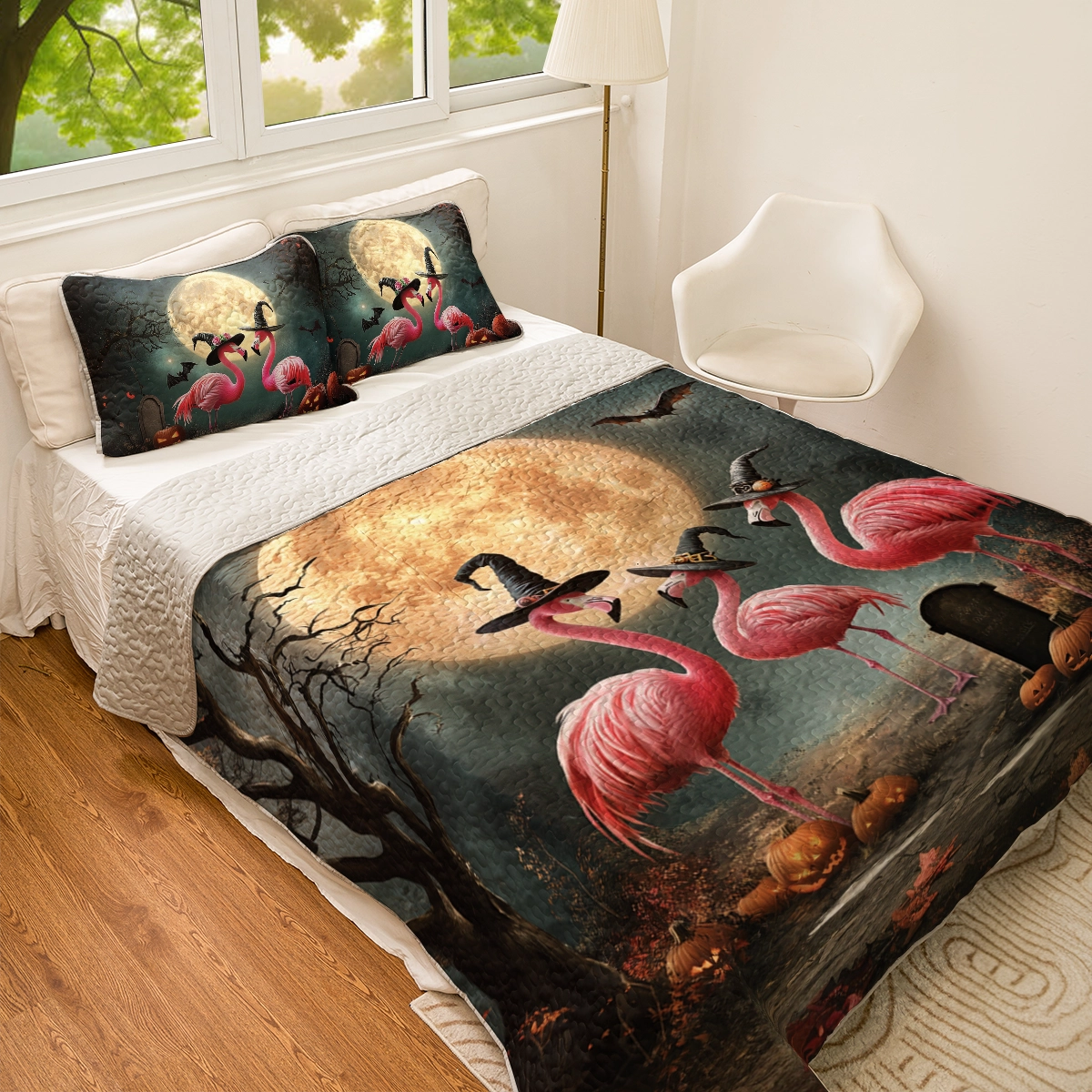 Shineful All Season Quilt 3-Piece Set - Spooky Flamingo Halloween