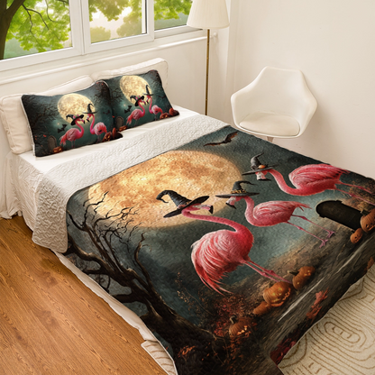 Shineful All Season Quilt 3-Piece Set - Spooky Flamingo Halloween