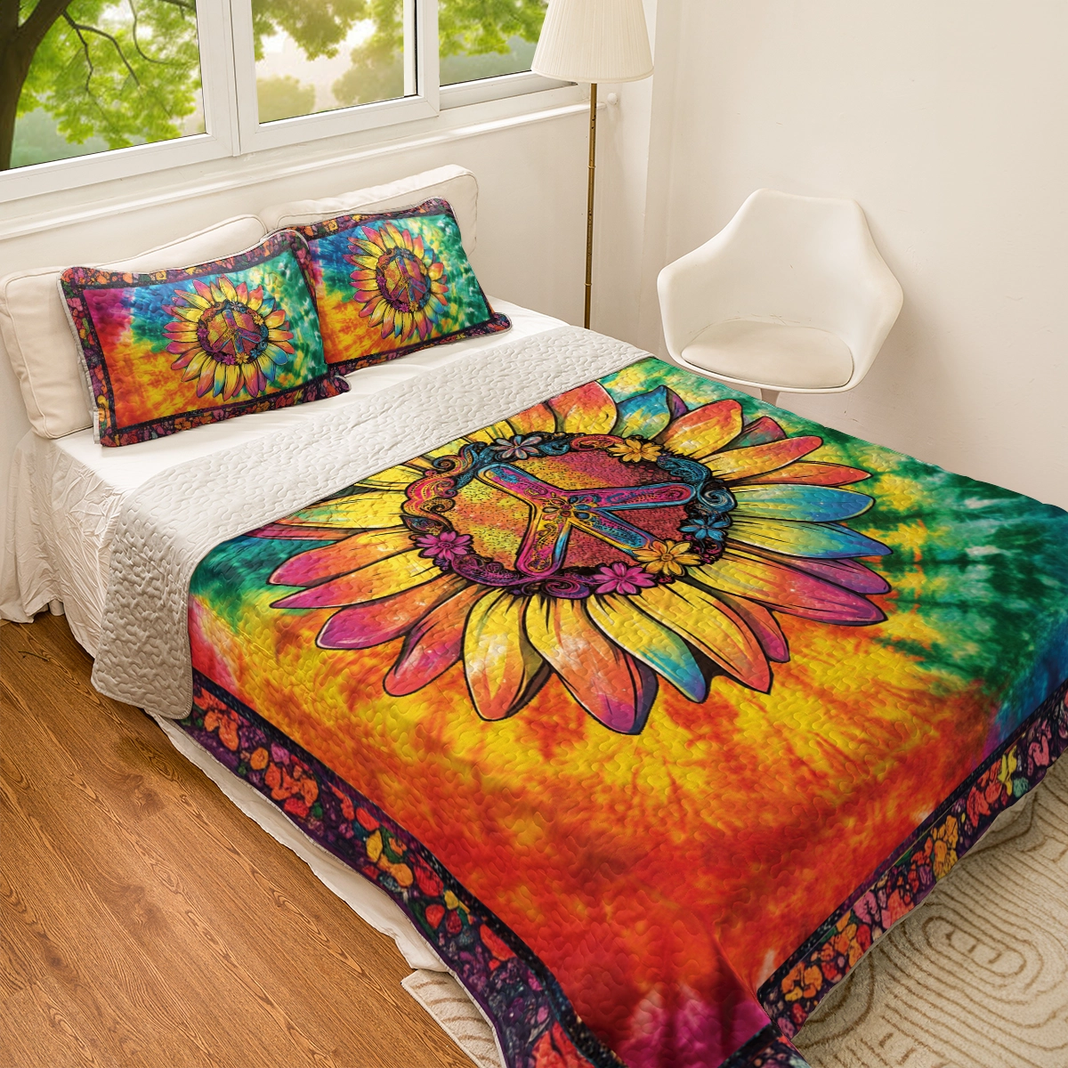 Shineful All Season Quilt 3-Piece Set Hippie Spirit Sunflower