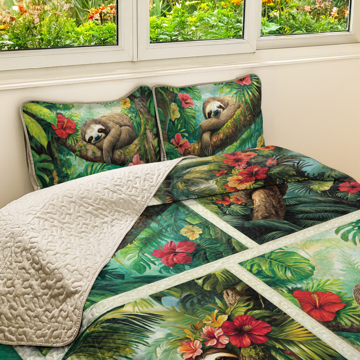 Shineful All Season Quilt 3-Piece Set Sleepy Sloth Paradise