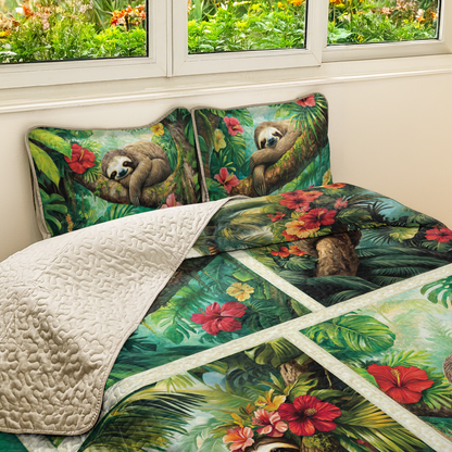 Shineful All Season Quilt 3-Piece Set Sleepy Sloth Paradise