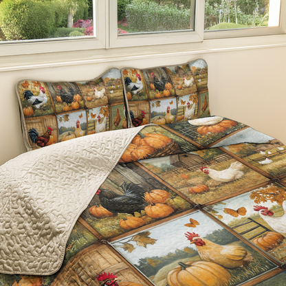 Shineful All Season Quilt 3-Piece Set Heritage Hens & Pumpkins