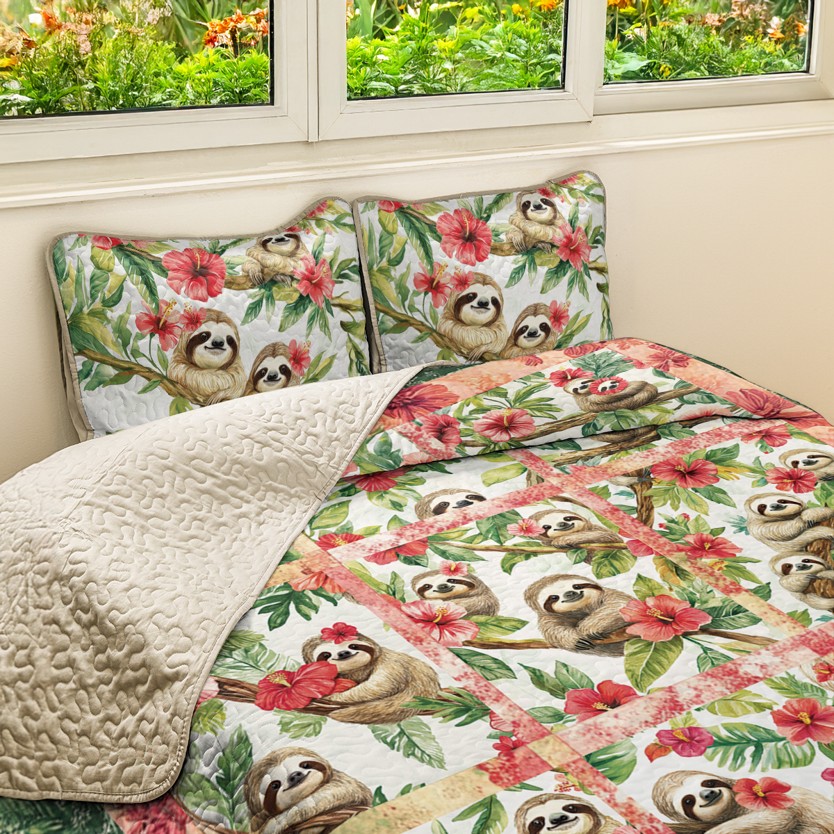Shineful All Season Quilt 3-Piece Set Tropical Sloth Haven