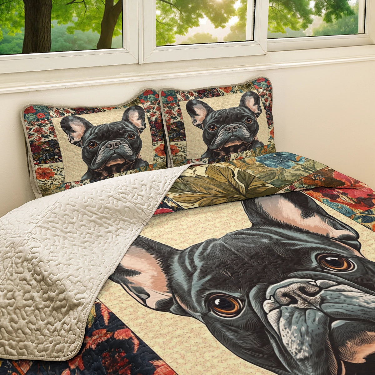 Shineful All Season Quilt 3-Piece Set - Vintage Floral Frenchie