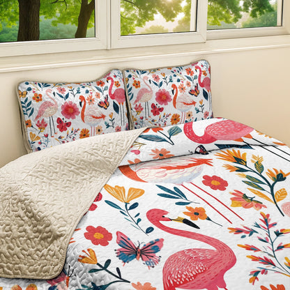Shineful All Season Quilt 3-Piece Set Botanical Flamingo Bliss