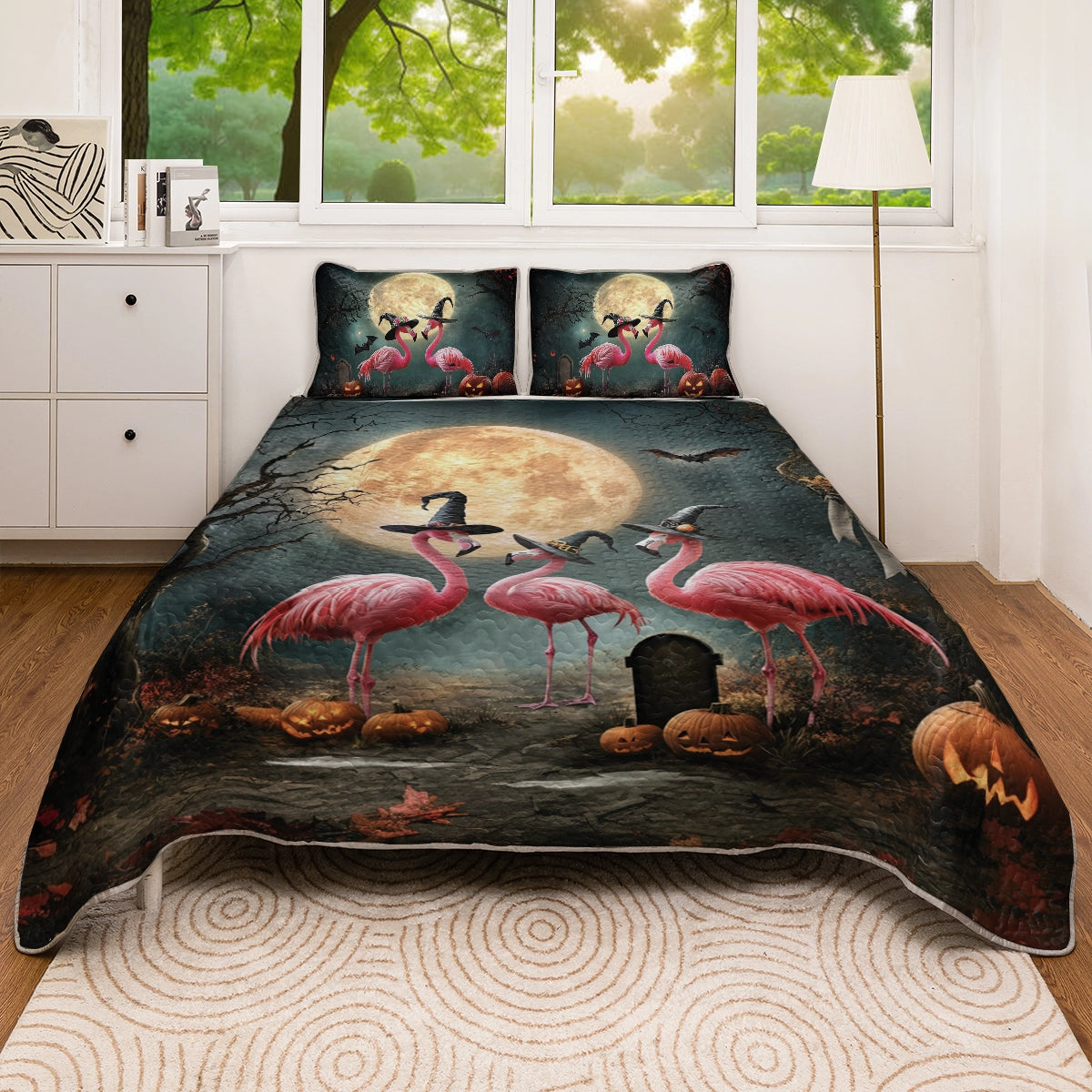 Shineful All Season Quilt 3-Piece Set - Spooky Flamingo Halloween