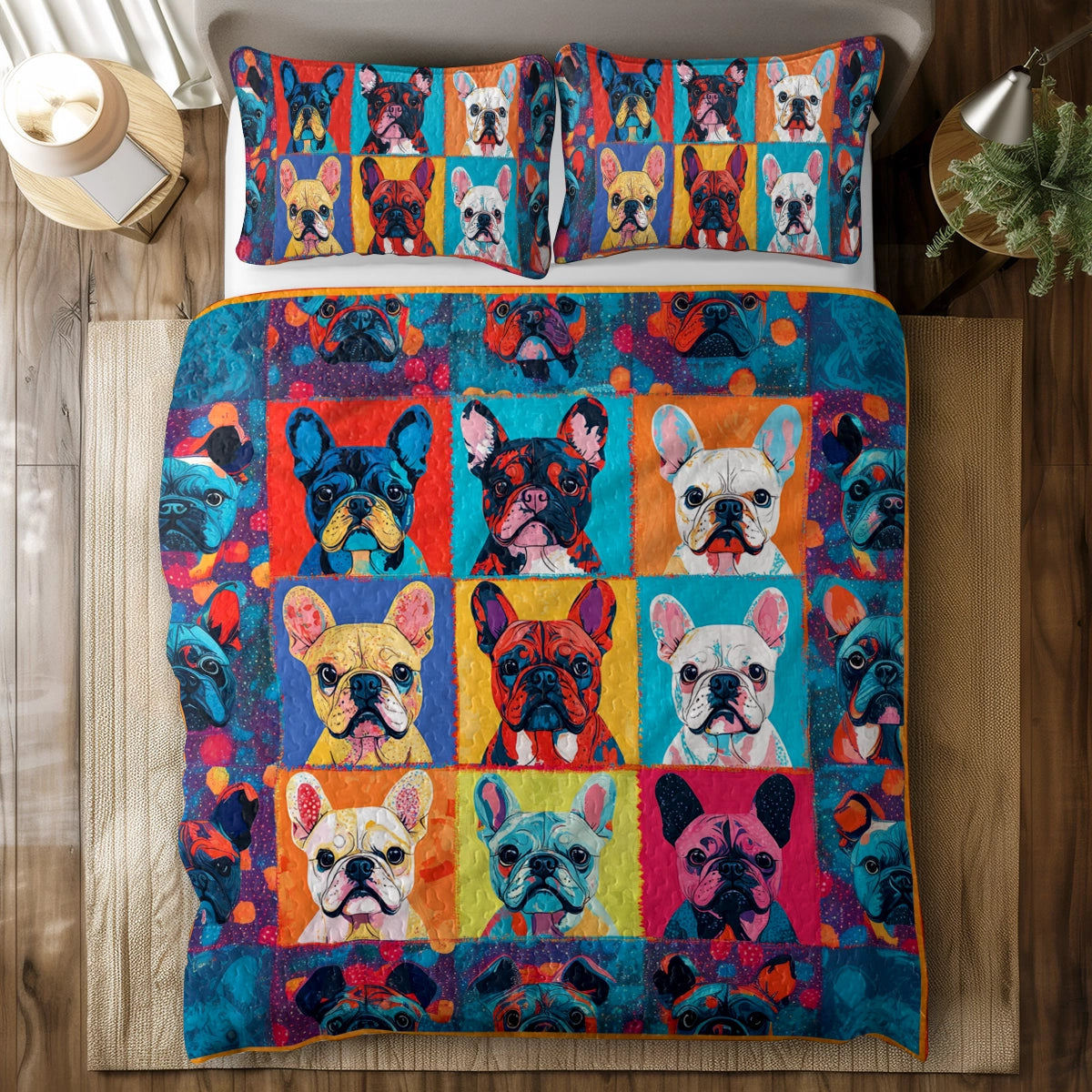 Shineful All Season Quilt 3-Piece Set Bold Frenchie Faces