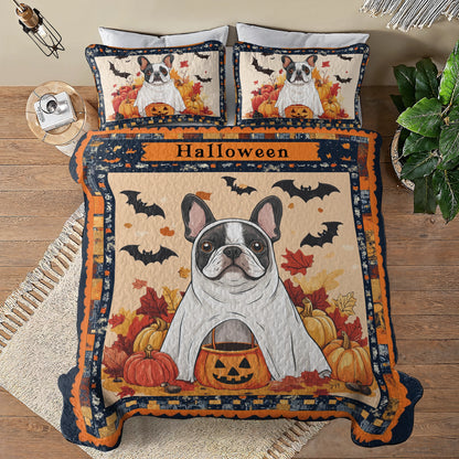 Shineful All Season Quilt 3-Piece Set - Ghostly Frenchie Halloween