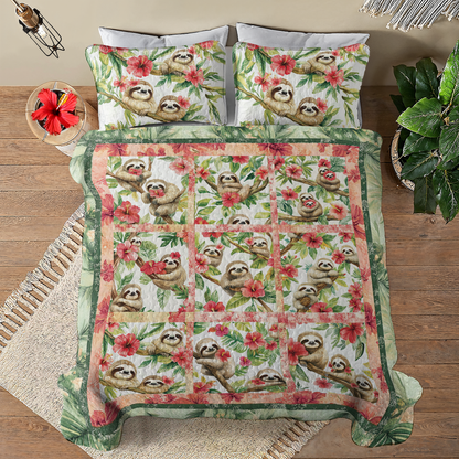 Shineful All Season Quilt 3-Piece Set Tropical Sloth Haven