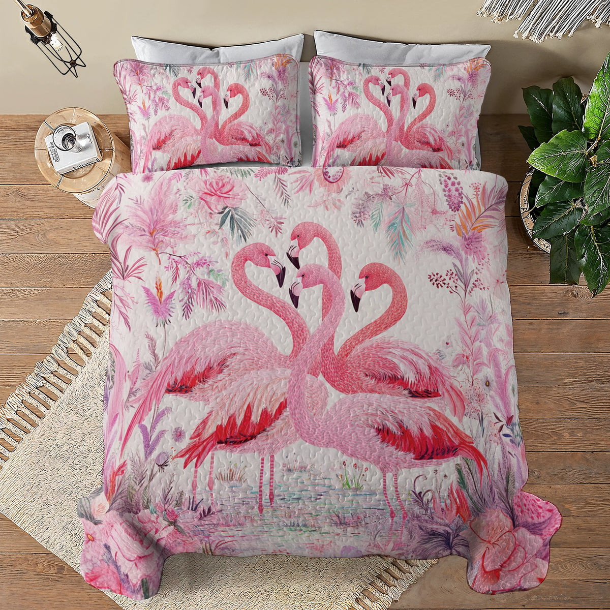 Shineful All Season Quilt 3-Piece Set Pinky Flamingo Paradise